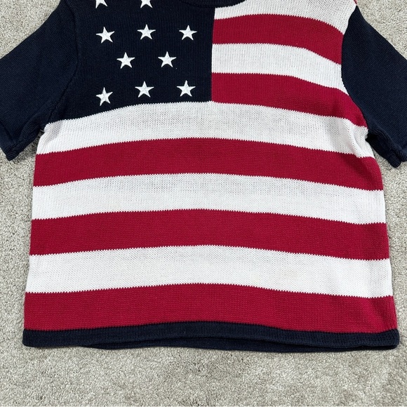 Christopher & Banks Vintage American Flag Knit Sweater Shortsleeve Patriotic L - Picture 3 of 13